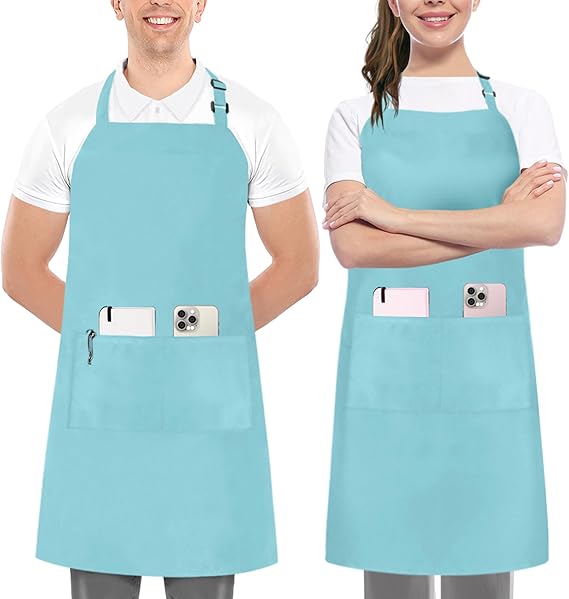 Utopia Kitchen 2 Pack Bib Apron, Adjustable with 2 Pockets, Water and Oil Resistant, Cooking Kitchen Chef Apron for Women Men Quick Pick Grocers
